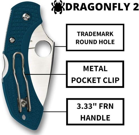سكين جيب Spyderco Dragonfly 2 قابل للطي مع شفرة فولاذية K390 مقاس 2.2 بوصة ومقبض FRN - سكين EDC للرجال والنساء، مثالي للصيد والتكتيكي والتخييم والبقاء على قيد الحياة والمشي لمسافات طويلة - PlainEdge - C28FP2K390 in Kuwait