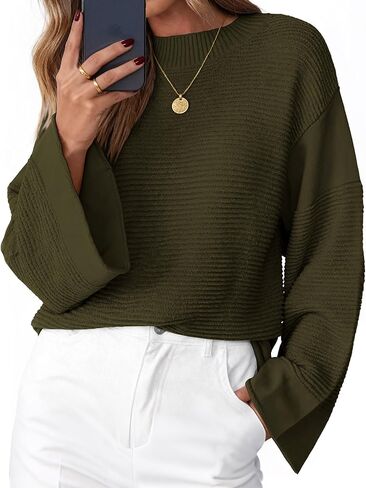 KIRUNDO Sweaters for Women Oversized Crewneck Long Sleeve Ribbed Knit Chunky Pullover Jumper Tops Fashion Clothing in Saudi Arabia