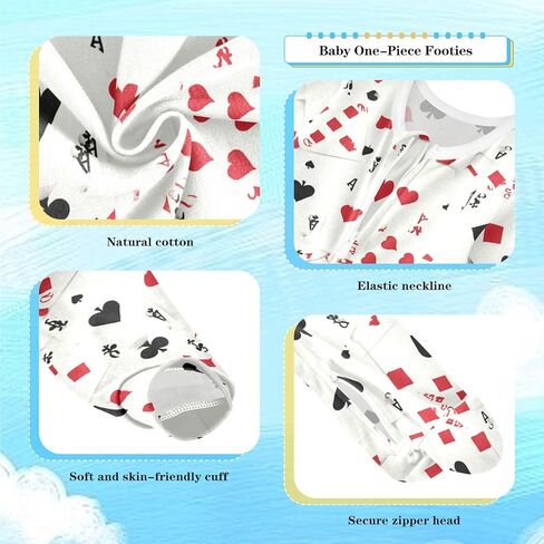 Dussdil Four Aces Playing Cards Baby One-Piece Footies Newborn Rompers Pajamas Cotton Footed Pjs for Home Sleep Play Boys Girls 3M in Saudi Arabia