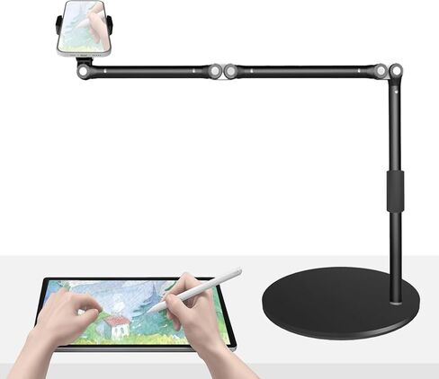 حامل هاتف علوي عالي التحمل للمكتب، حامل iPhone بذراع طويل 17 بوصة، حامل دوار 360 درجة لتسجيل الفيديو، والتصوير، والبث المباشر، والطبخ، والرسم، والحرفية in Saudi Arabia