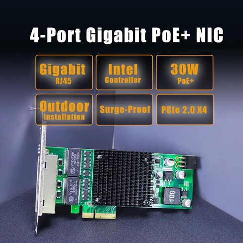 GLOTRENDS ST7456 4-Port Gigabit PoE+ Network Card with Surge-Proof Design for Outdoor Installation, Ethernet RJ45 LAN Port, PCIE 2.0 X4 Interface, Regular & Low Profile Bracket in Saudi Arabia