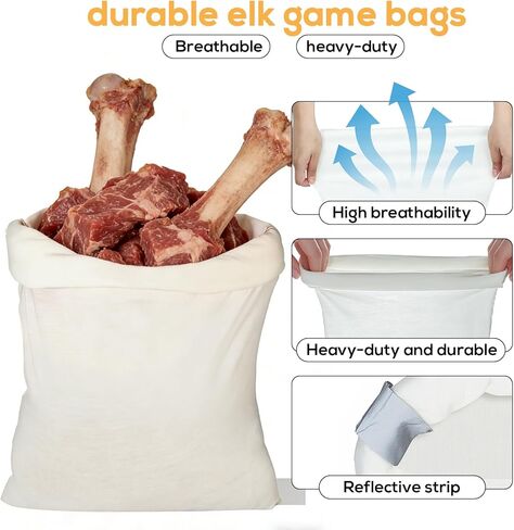 أكياس ألعاب إلك للصيد، 5 أكياس ربع متينة للحوم - 4 عبوات 12 بوصة × 48 بوصة وحزمة 12 بوصة × 28 بوصة، أكياس اللحوم لصيد الأيائل والوعل والغزلان والفرائس الأخرى، قابلة للتنفس وقابلة لإعادة الاستخدام in Kuwait
