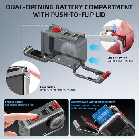 BRDRC Action 6 Camera Cage + Screen Protector Accessories Kit, Aluminum Alloy Protective Frame Cage with Silicone Lens Cap Tempered Glass Lens Film for DJI Osmo Action 6 Protective Bundle in Saudi Arabia