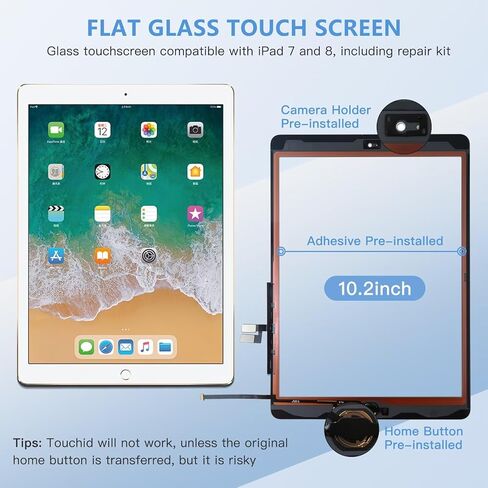 استبدال شاشة لمس زجاجية جديدة مقاس 10.2 بوصة لجهاز iPad 7/8-7th Gen 2019 مع زر الصفحة الرئيسية والأدوات والمواد اللاصقة - أبيض in Kuwait