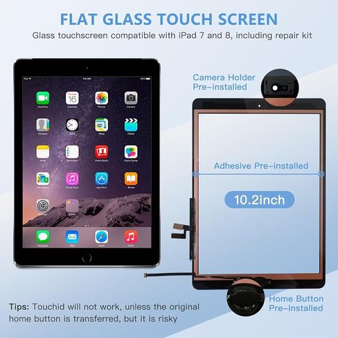 Loner Tablet Touch Screen Repair Kit Fit for iPad 7th Gen 2019 Fit for ipad 8th 10.2inch Digitizer Glass Touch Screen Replacement + Home Button(Black) in Saudi Arabia