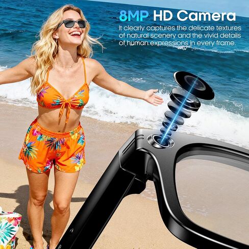 نظارات كاميرا AI Smart 4K، مقاطع فيديو HD 1080P، مقاومة للاهتزاز واسعة للغاية، تسجيل مدونة فيديو، ترجمة AI، مساعد صوت AI، آذان مفتوحة، نقل Wi-Fi، التحكم في الموسيقى، عدسات متغيرة اللون in Kuwait