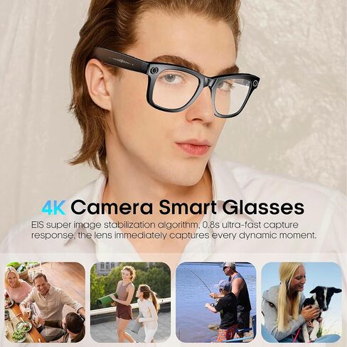 نظارات كاميرا AI Smart 4K، مقاطع فيديو HD 1080P، مقاومة للاهتزاز واسعة للغاية، تسجيل مدونة فيديو، ترجمة AI، مساعد صوت AI، آذان مفتوحة، نقل Wi-Fi، التحكم في الموسيقى، عدسات متغيرة اللون in Kuwait
