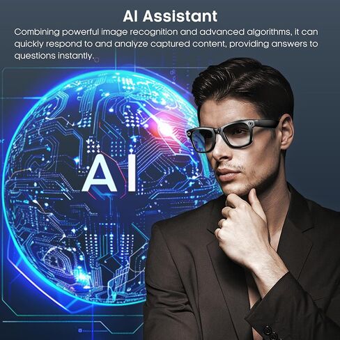 نظارات كاميرا AI Smart 4K، مقاطع فيديو HD 1080P، مقاومة للاهتزاز واسعة للغاية، تسجيل مدونة فيديو، ترجمة AI، مساعد صوت AI، آذان مفتوحة، نقل Wi-Fi، التحكم في الموسيقى، عدسات متغيرة اللون in Kuwait
