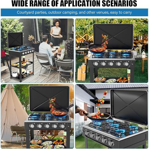 Propane Gas Stove,5 Burner Propane Burner,Auto Ignition Camping Stove with Support Leg Stand and Wind Blocking Cover Adapter, Portable Gas Stove for RV, Outdoor Cooking, Apartment in Kuwait