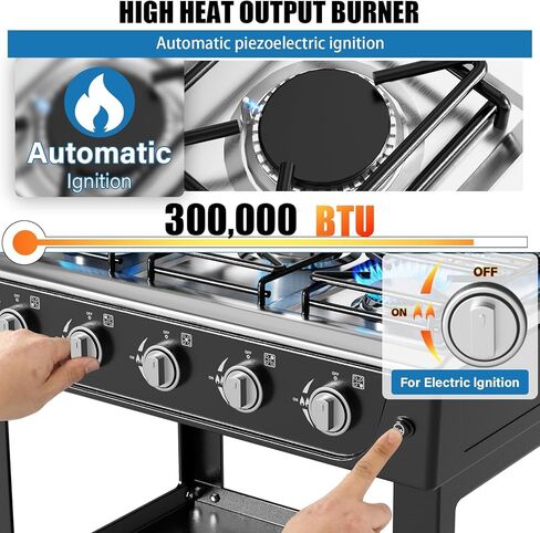 Propane Gas Stove,5 Burner Propane Burner,Auto Ignition Camping Stove with Support Leg Stand and Wind Blocking Cover Adapter, Portable Gas Stove for RV, Outdoor Cooking, Apartment in Kuwait
