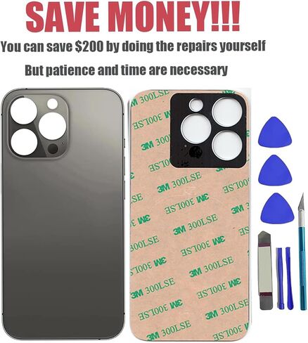 13 Pro Back Glass Replacement for iPhone 13 Pro Rear Back Glass Panel Replacement with Pre-Installed Adhesive + Repairing Toolkit (Black) in Saudi Arabia