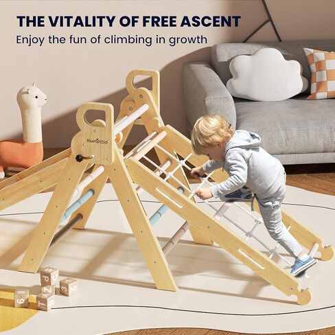 BlueWood 2025 8-in-1 Pikler Triangle Climbing Set Toddler Toys Indoor Baby Jungle Gym Climber Playground for Kids - Mauve Pink in Saudi Arabia
