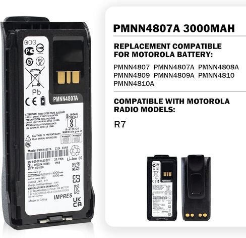 PMNN4808A PMNN4809A 7.2V 3000mAh IMPRES بطارية ليثيوم أيون بديلة لموتورولا R7 R7A PMNN4807 PMNN4807A PMNN4809 PMNN4810 PMNN4810A مع مشبك حزام in Saudi Arabia