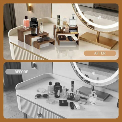 مجموعة رافعات عرض خشبية مكونة من 3 طبقات - رافعات عرض طعام متعددة الاستخدامات للحفلات، منظم سطح المكتب للمنزل والمكتب والمطبخ، رف خشبي متعدد الأغراض للنباتات والمقتنيات والمواد الزخرفية (متفحمة) in Kuwait