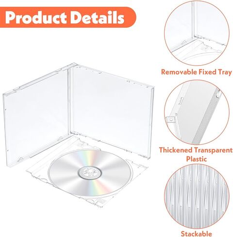 25 PCS CD Jewel Cases 10.4 mm Clear Empty CD Cases Acrylic Blank CDs Jewel Storage Case with Assembled Tray for Home, Office, School CDs DVDs Protection and Replacemen in Saudi Arabia