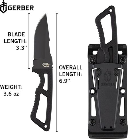 سكين Gerber Gear Ghostrike ذو الشفرة الثابتة 3.3 بوصة - 420HC من الفولاذ المقاوم للصدأ مع طلاء سيراميك أسود، قبضة ذات نسيج ماسي، EDC، غمد معياري، صنع في الولايات المتحدة الأمريكية in Saudi Arabia