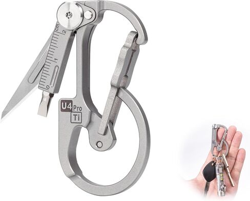 (Upgraded) RovyVon U4 Pro+ Plus Titanium Carabiner Clip, Small EDC Carabiner Keychain Multitool Hidden Folding Knife and Dual-Bit Screwdriver Set, Utility EDC Gadgets for Men Women Outdoor Daily Carry in Saudi Arabia