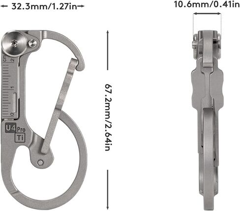 (Upgraded) RovyVon U4 Pro+ Plus Titanium Carabiner Clip, Small EDC Carabiner Keychain Multitool Hidden Folding Knife and Dual-Bit Screwdriver Set, Utility EDC Gadgets for Men Women Outdoor Daily Carry in Saudi Arabia