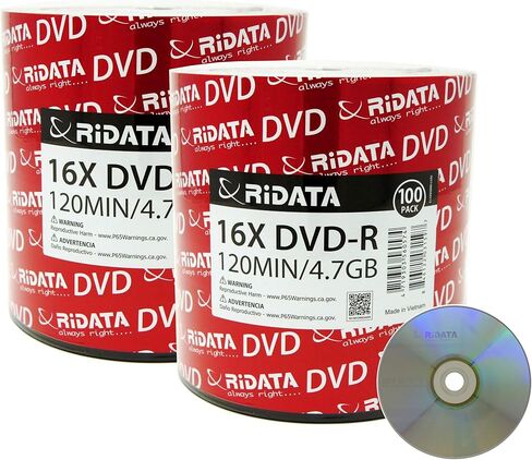 200 حزمة Ridata DVD-R 16X 4.7GB 120 دقيقة شعار فضي علوي بيانات فارغة وسائط فيديو قابلة للتسجيل in Kuwait