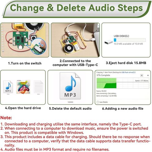 1PCS Customize Recording Module with LED Strip DIY Music Voice Recording Module Chip with Speaker,Type-C Cable,Capability16 Minutes Music for Personalized Greetings, Holiday Crafts Cards with Manual in Saudi Arabia