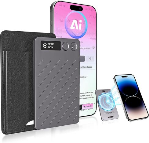 مسجل صوت AI، شاشة LCD، ذاكرة 64 جيجابايت، يدعم 118 لغة | مسجل صوت رقمي مع حافظة، التحكم في التطبيق، النسخ والتلخيص باستخدام الذكاء الاصطناعي، للاجتماعات والمحاضرات والمكالمات in Kuwait