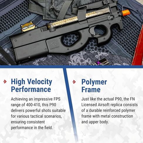 Evike Airsoft - علبة تروس معدنية كاملة الحجم مرخصة من FN Herstal AEG Airsoft P90 (اللون: أسود/بندقية فقط) (PID: 39653) in Saudi Arabia