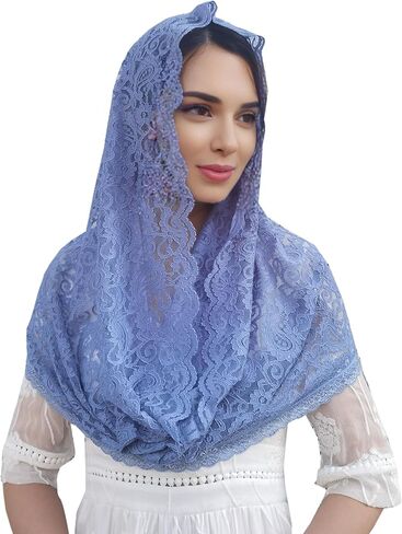 FANFAN Black Infinity Veil for Catholic Lace Infinity Scarf Pink Floral Lace Head Scarf Catholic Veil Women Mass Veil Y087 in Saudi Arabia