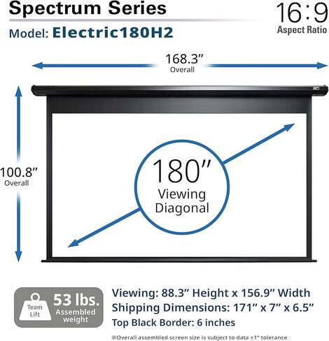 شاشة عرض بمحرك 180 بوصة، شاشات النخبة Spectrum Swift-RC1 عن بعد، شاشة عرض كهربائية لأفلام المسرح المنزلي للألعاب 4K/8K، ELECTRIC180H2 in Saudi Arabia