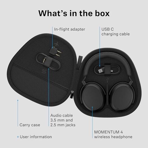سماعات الرأس اللاسلكية Sennheiser Momentum 4، بلوتوث للمكالمات فائقة الوضوح مع إلغاء الضوضاء التكيفي، عمر البطارية 60 ساعة، صوت قابل للتخصيص، رمادي جرافيتي (متجدد) in Kuwait