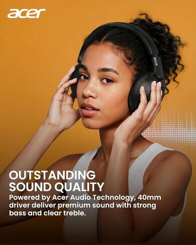 acer Wireless Bluetooth Headphones, 70 Hours Playtime, Foldable Over-Ear Headphones with 40mm Drivers, Memory Foam Earpads, Multipoint Bluetooth 6.0 for Travel, Home, Office, Black in Saudi Arabia