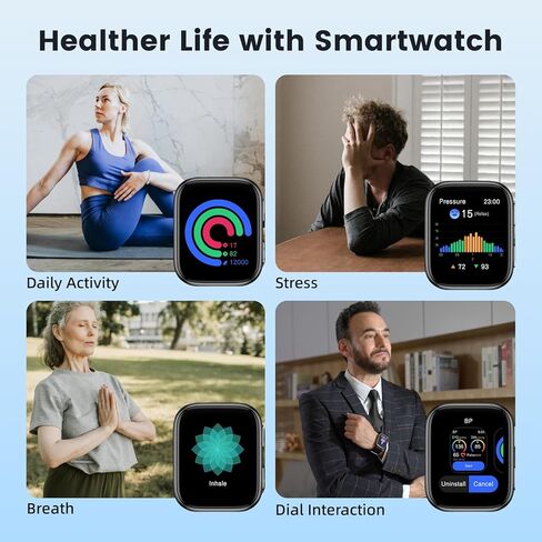 Blood Pressure Watch, 1.95'' Blood Pressure Monitor with Air Pump Cuff, Smart Watch with Blood Pressure Sleep Monitor Sports Tracking for Android iOS Supports Data Sharing, Reminder Monitoring in Kuwait