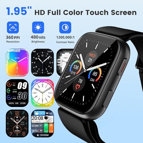 Blood Pressure Watch, 1.95'' Blood Pressure Monitor with Air Pump Cuff, Smart Watch with Blood Pressure Sleep Monitor Sports Tracking for Android iOS Supports Data Sharing, Reminder Monitoring in Kuwait