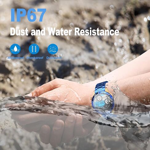 Men's Smart Watch Round HD 1.53" Gold Blue Smart Watches for Men, Multiple Sports Modes, Bluetooth Voice Call. Available for iOS and Android (Blue Steel) in Saudi Arabia