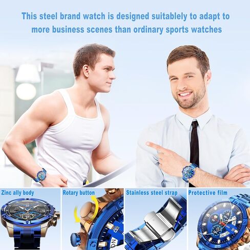 Men's Smart Watch Round HD 1.53" Gold Blue Smart Watches for Men, Multiple Sports Modes, Bluetooth Voice Call. Available for iOS and Android (Blue Steel) in Saudi Arabia