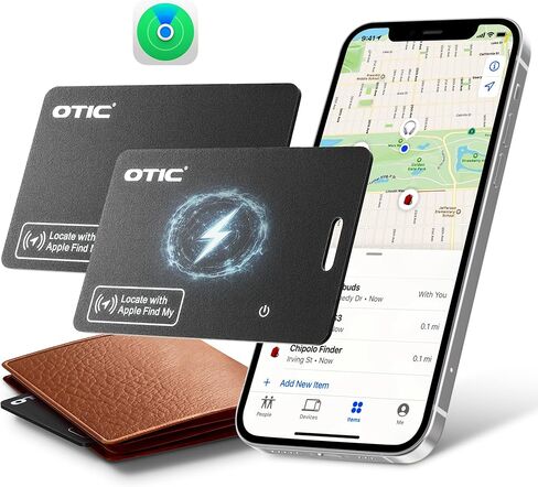 بطاقة تعقب المحفظة OTIC، مكتشف رفيع للغاية 1.7 مم قابل لإعادة الشحن، يعمل مع Apple Find My (iOS فقط)، محدد موقع العناصر لبطاقات الأمتعة، جوازات السفر، الهاتف، IP67 مقاوم للماء، (عبوتان) in Kuwait