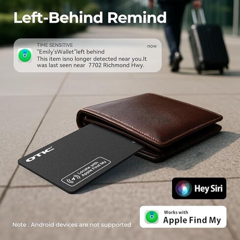 بطاقة تعقب المحفظة OTIC، مكتشف رفيع للغاية 1.7 مم قابل لإعادة الشحن، يعمل مع Apple Find My (iOS فقط)، محدد موقع العناصر لبطاقات الأمتعة، جوازات السفر، الهاتف، IP67 مقاوم للماء، (عبوتان) in Kuwait