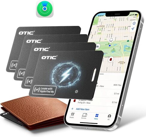 بطاقة تعقب المحفظة OTIC، مكتشف رفيع للغاية 1.7 مم قابل لإعادة الشحن، يعمل مع Apple Find My (iOS فقط)، محدد موقع العناصر لبطاقات الأمتعة، جوازات السفر، الهاتف، IP67 مقاوم للماء، (عبوتان) in Kuwait