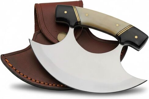 SZCO ULU Hunting Knife 5.5 Inch - Camping Knife with Alaskan Bone/Horn Handle, Stainless Steel Crescent Blade & Sheath - Pocket Knife for Hunting, Camping & Outdoor uses - Knives for Men in Saudi Arabia