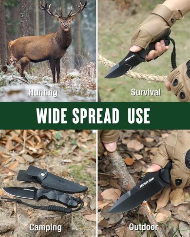 Mossy Oak 9" Fixed Blade Hunting Knife with Sheath, 14C28N Full Tang, G10 Handle Outdoor Knife for Survival, Camping, Hiking(Black) in Saudi Arabia