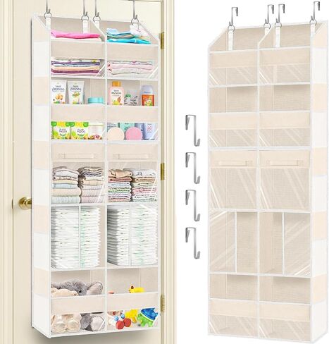 Extra Large Door Storage of 8 Compartments & 2 Drawers | 20" wide, 80 lbs for heavy family use, 10 side pockets, fits doors for closet, nursery, entryway, dorm, RV, laundry room in Saudi Arabia