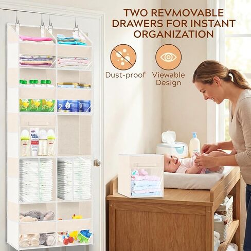 Extra Large Door Storage of 8 Compartments & 2 Drawers | 20" wide, 80 lbs for heavy family use, 10 side pockets, fits doors for closet, nursery, entryway, dorm, RV, laundry room in Saudi Arabia