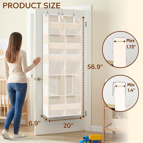 Extra Large Door Storage of 8 Compartments & 2 Drawers | 20" wide, 80 lbs for heavy family use, 10 side pockets, fits doors for closet, nursery, entryway, dorm, RV, laundry room in Saudi Arabia