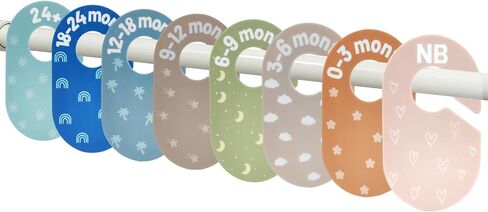 Baby Closet Dividers - Size Tag - 8-Piece Plastic Baby Clothes Organizer Hanger with Double-Sided Designs - Nursery Organization for Baby Clothing Newborn to 2T Girl & Boy (A Solid Multi-Color) in Saudi Arabia