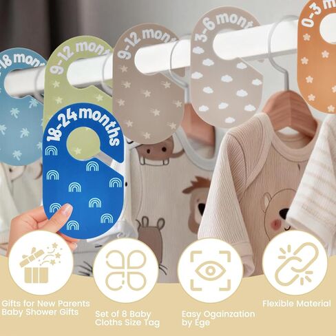 Baby Closet Dividers - Size Tag - 8-Piece Plastic Baby Clothes Organizer Hanger with Double-Sided Designs - Nursery Organization for Baby Clothing Newborn to 2T Girl & Boy (A Solid Multi-Color) in Saudi Arabia