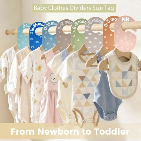 Baby Closet Dividers - Size Tag - 8-Piece Plastic Baby Clothes Organizer Hanger with Double-Sided Designs - Nursery Organization for Baby Clothing Newborn to 2T Girl & Boy (A Solid Multi-Color) in Saudi Arabia