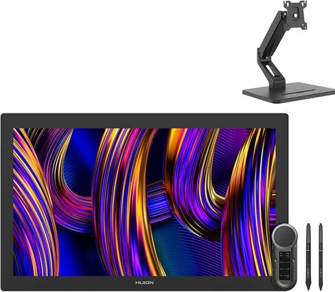 HUION KAMVAS Pro 27 (144 هرتز) 4K UHD تابلت رسم مع شاشة، PenTech 4.0، Canvas Glass 3.0 كمبيوتر لوحي للرسومات 98% Adobe RGB شاشة رسم متعددة اللمس مع جهاز تحكم عن بعد وذراع شاشة in Kuwait
