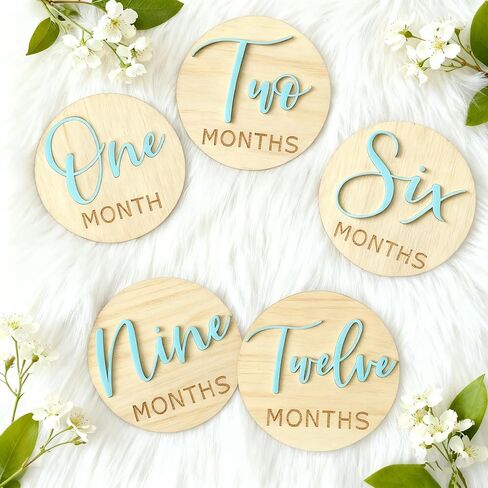 Baby Monthly Milestone，Wooden 3D Milestone Signs for Photo Props, Double Sided Baby Announcement Sign for Newborn, 6 Packs 1-12 Months in Saudi Arabia