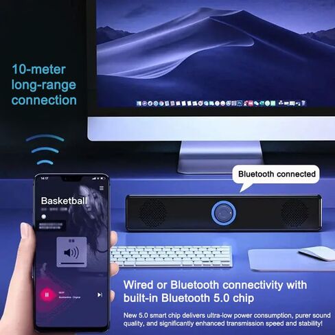 Wired Computer Speaker, Stereo Sound, Portable Gaming soundbar, Suitable for Computers, Mobile Phones, PC, Black in Saudi Arabia