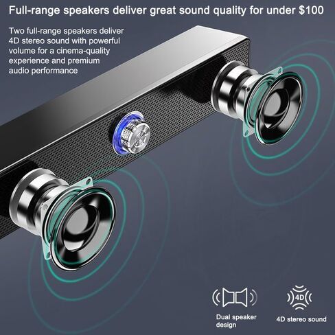 Wired Computer Speaker, Stereo Sound, Portable Gaming soundbar, Suitable for Computers, Mobile Phones, PC, Black in Saudi Arabia