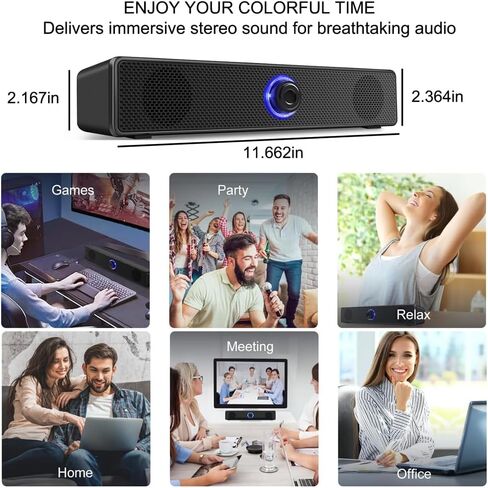 Wired Computer Speaker, Stereo Sound, Portable Gaming soundbar, Suitable for Computers, Mobile Phones, PC, Black in Saudi Arabia
